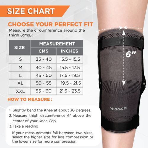 Vissco Hinged Knee Cap | Supports the Knee Joint with Mediolateral Hinges | Grey Color - 0706