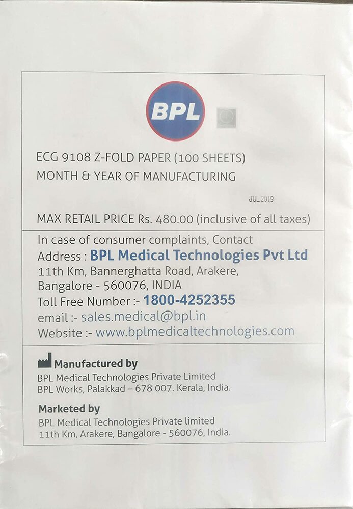 BPL 9108 Z Fold ECG Paper (100 Sheet Pack) - Original Paper Device4Med